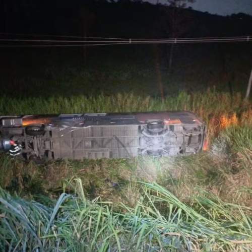 Ônibus cai em ribanceira na Dutra e deixa feridos em Pindamonhangaba — Foto: Divulgação/PRF