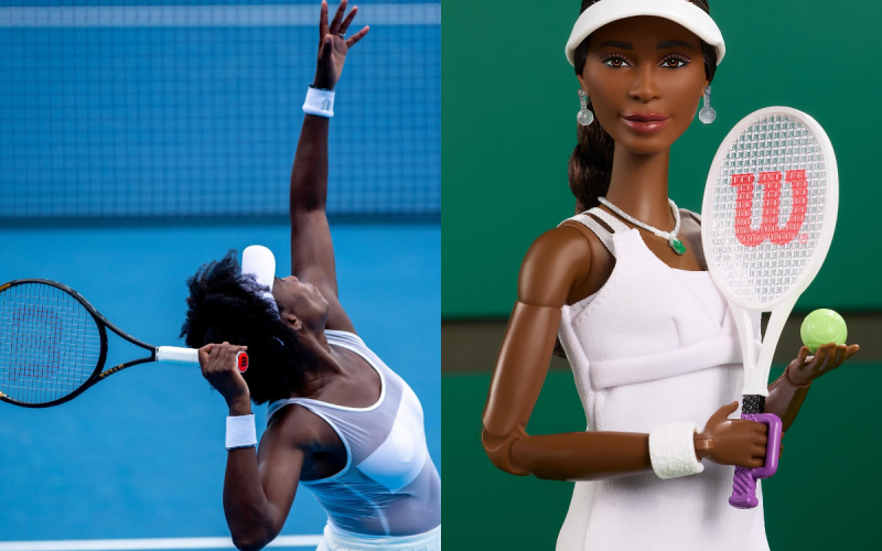 Foto: Reprodução/ Venus Williams | Divulgação/Mattel.
